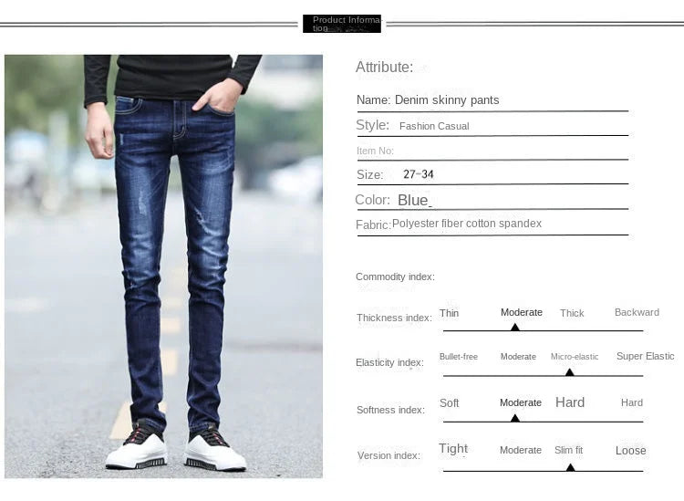 Pantalones vaqueros de diseño de primavera y otoño para hombre, estilo coreano, estilo boy friend, de algodón, elásticos, ajustados e informales.