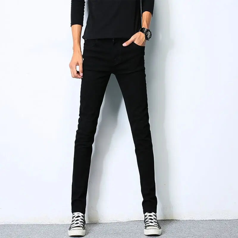 Pantalones vaqueros ajustados de estilo coreano para hombre, de lujo, para la nieve, para jóvenes, para primavera y otoño, informales, de algodón