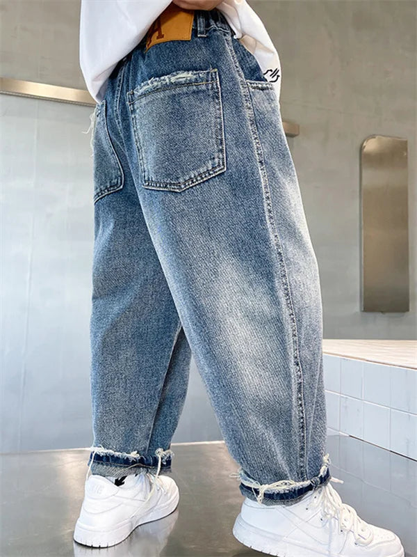 Pantalones vaqueros largos para niños, algodón, primavera otoño 2024, para bebés, adolescentes, ropa de abrigo de alta calidad.