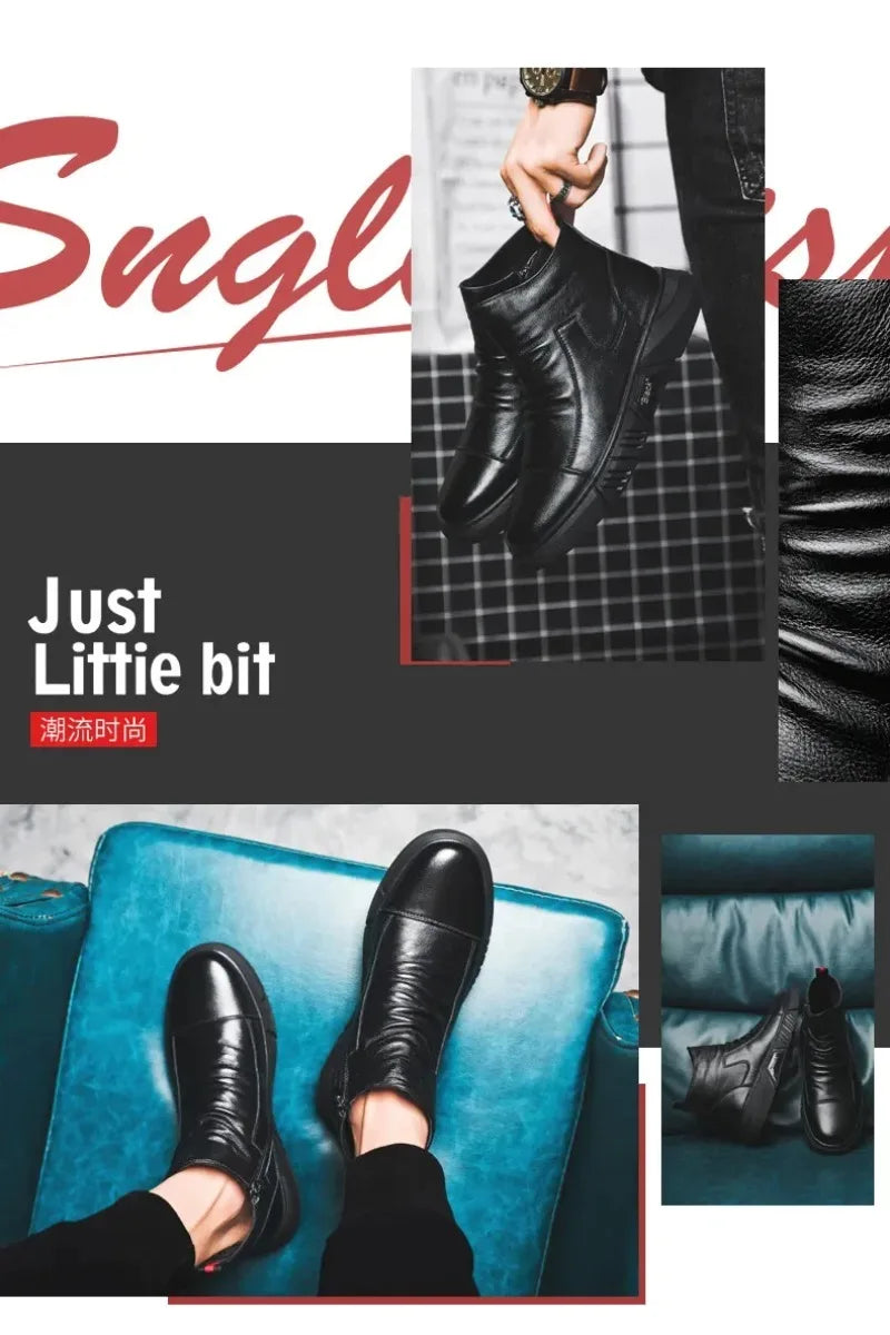 Bottes en cuir tendance pour hommes, bottes d'hiver chaudes et chaudes, chaussures en coton, bottes montantes décontractées en cuir, style britannique, chaussures pour hommes