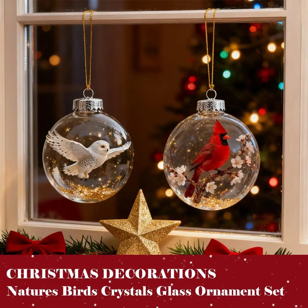 8CM Christmas Transparent Acrylic Ball Cardinal/Hummingbird Pattern Creative Christmas Tree Decoration Hanging Pendant For Home