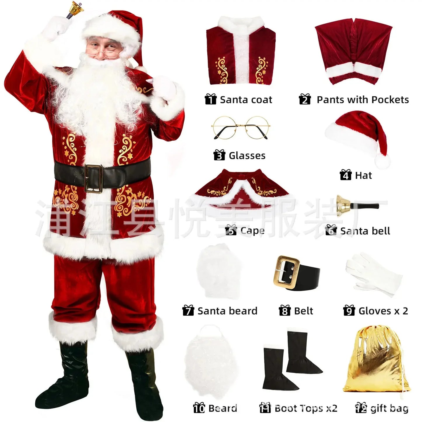 Disfraz de Papá Noel de primera calidad, conjunto de disfraces navideños, ropa de cosplay, Papá Noel friki, pelo verde, Grinch friki, ropa para actuaciones