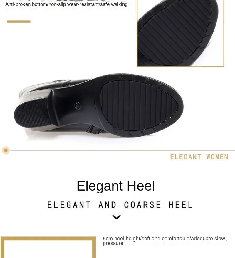 Winter Women's Boots Plush Warm Snow Boots Fashion Mid-calf High Heel Boots for Women High-quality Leather Boot Botas Mujer