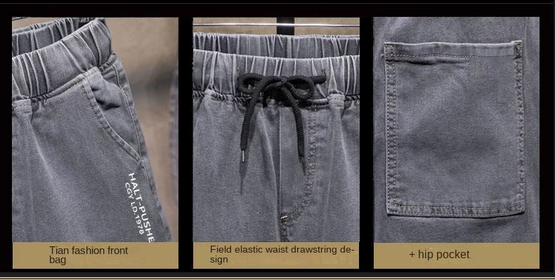 Pantalones vaqueros de mezclilla con cordón ajustable para hombre, versátiles, de moda para otoño, con cintura elástica, estilo harén, informales, para exteriores, 2022