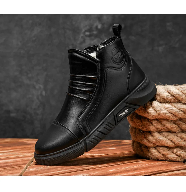 Winter New Fashion Men's Boots Thick Plush Ankle Boots with Thick Soles Black Business Comfortable Leather Shoes tenis masculino