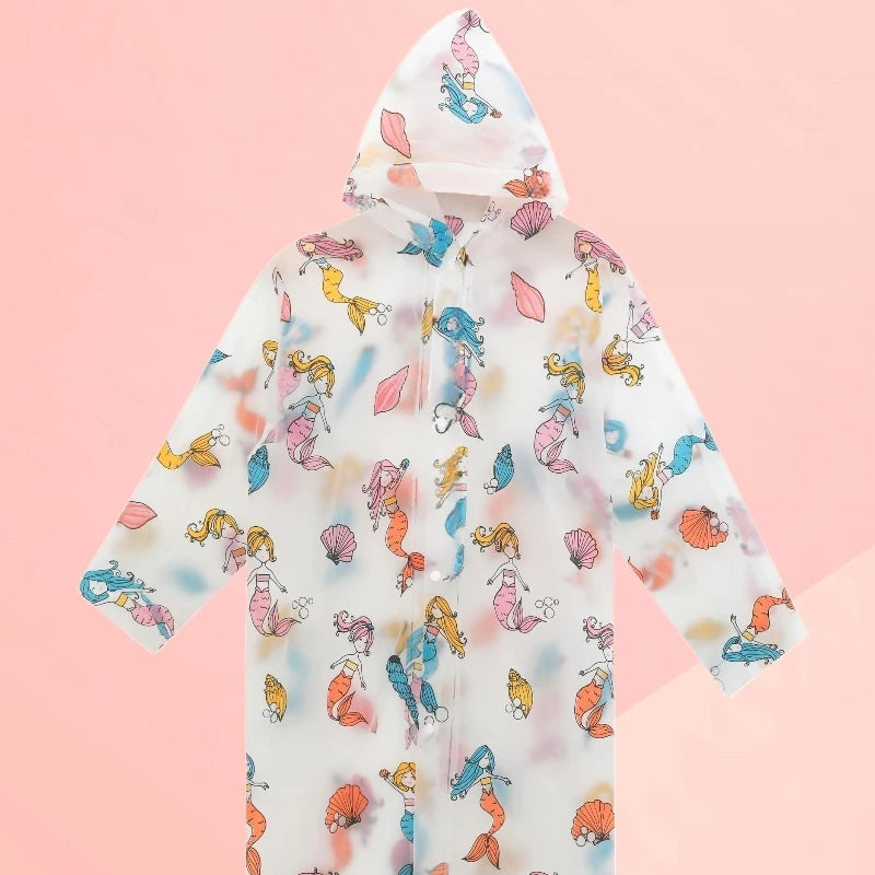 Kids Rain Coat for Girls Boys Cartoon Toddler Rain Wear Children Transparent Waterproof Raincoat Jacket Mermaid Poncho