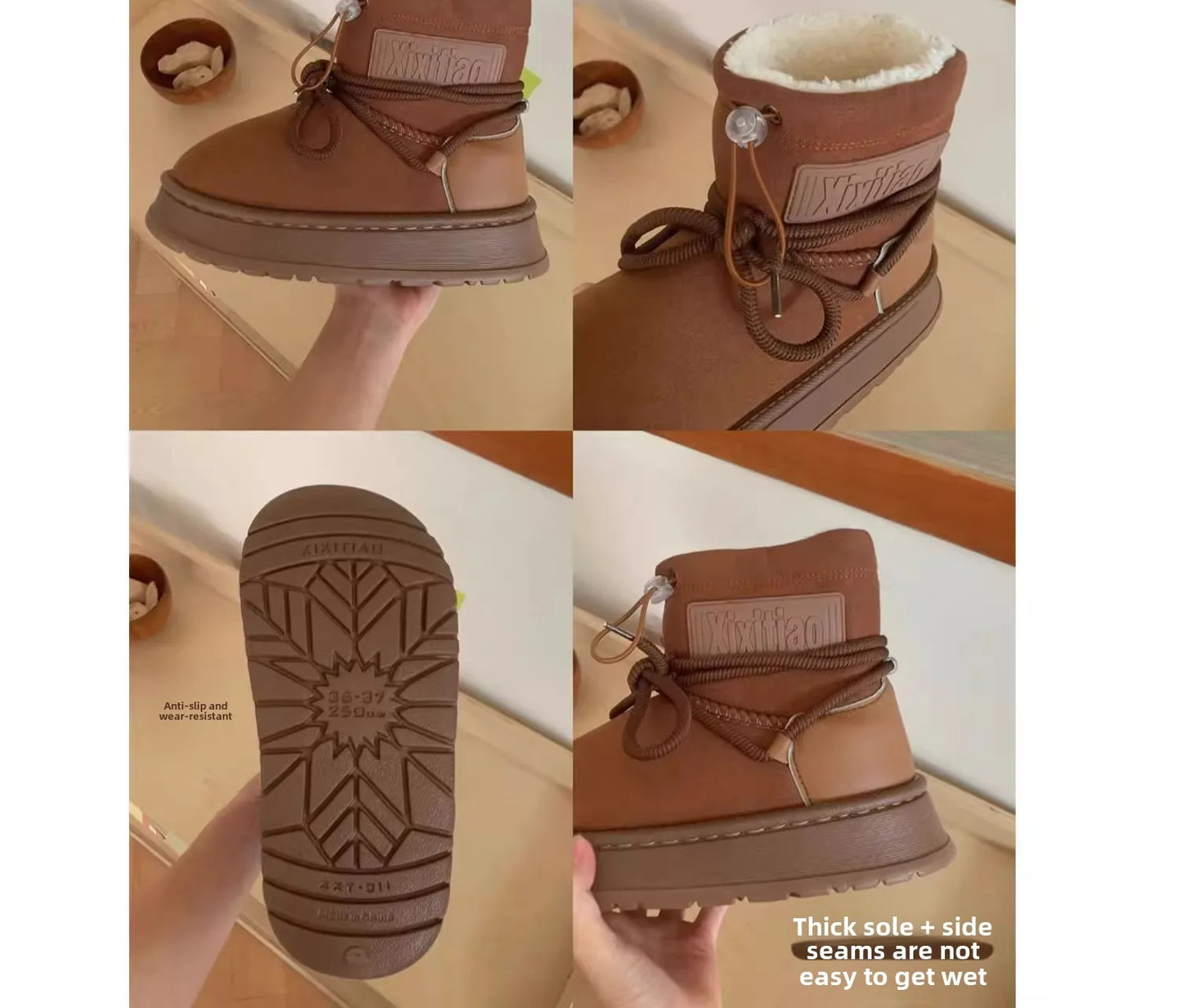 Women’s Snow Boot With Waterproof Lace Up Mid-Calf Outdoor Winter Deep Tread Rubber Sole