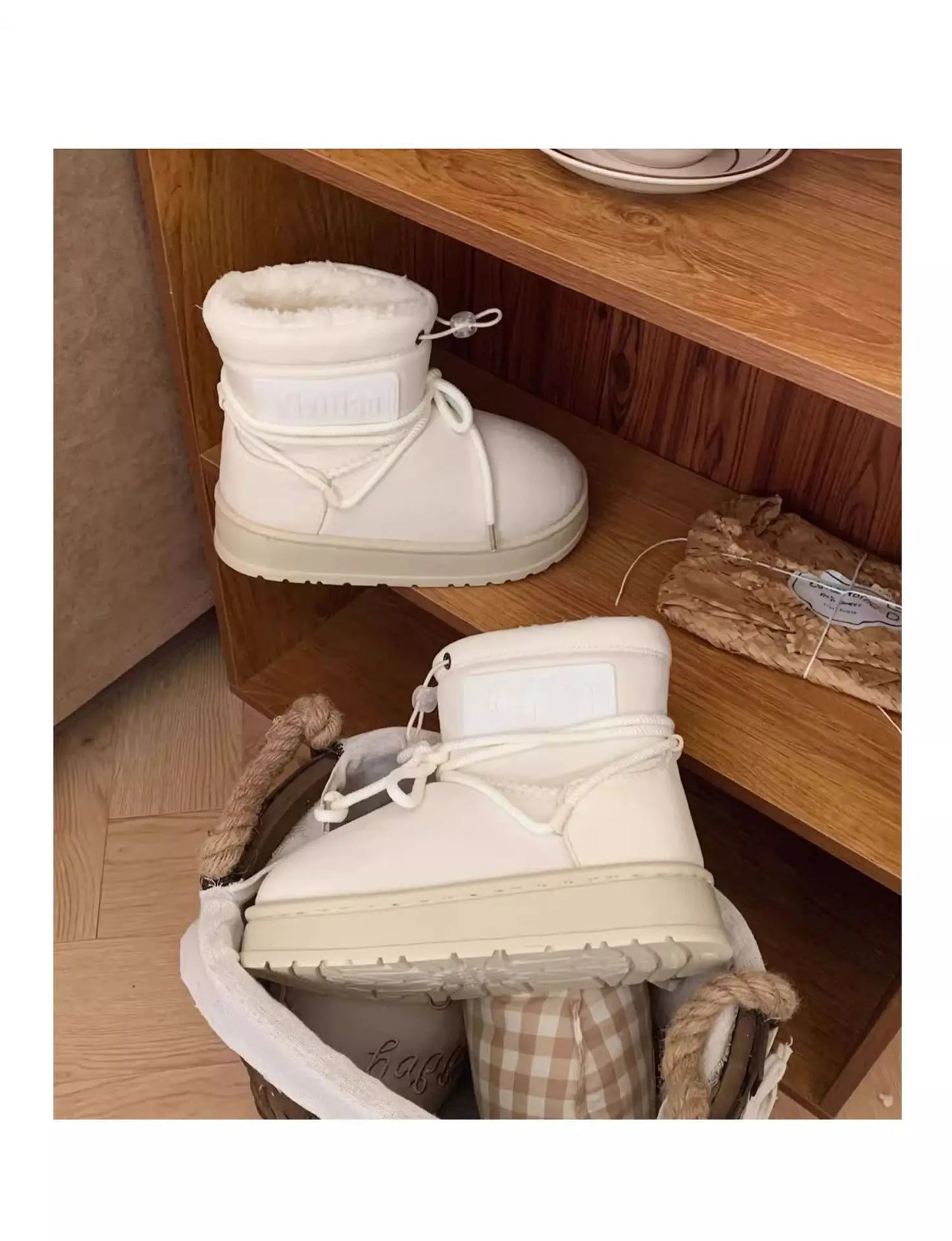 Women’s Snow Boot With Waterproof Lace Up Mid-Calf Outdoor Winter Deep Tread Rubber Sole