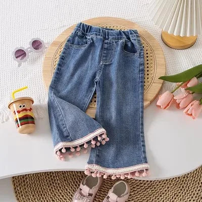 Pantalones vaqueros Sanrio Kids Hello Kitty con cintura elástica para niños pequeños, niñas y niños, estampado de dibujos animados, rodillas reforzadas y resistentes.