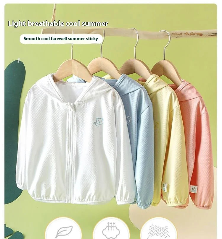 Children's Ice Silk Sunscreen Clothing Summer Breathable Boys and Girls Baby Light Sunscreen Clothing UV Jacket Sunscreen Clothi