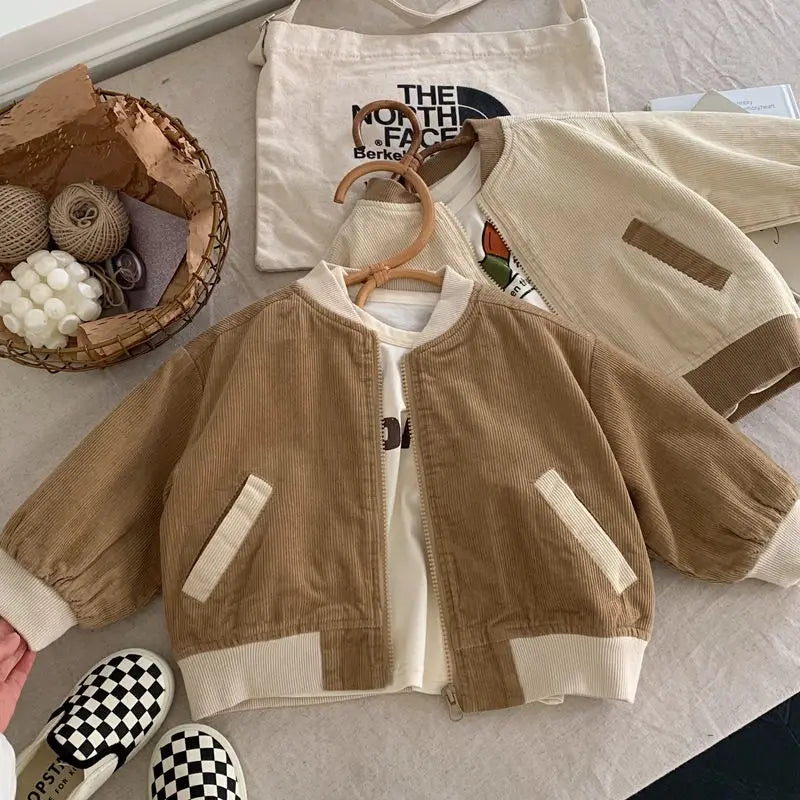 2-9 Y New Autumn&spring Simple Retro Style Japanese&Korean Childrens Corduroy Coat Shirt Girls&Boys Baby Loose Jacket Outerwear