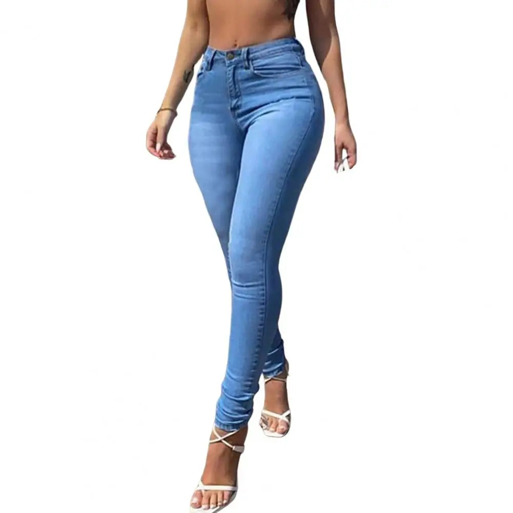 Pantalones ajustados de larga duración, ajustados, largos, ajustados, de cintura media, llamativos, de mezclilla para niña.