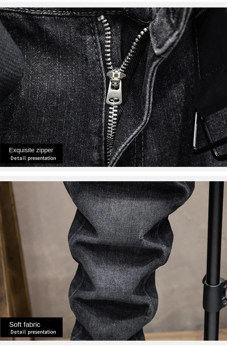 Winter Pants Brushed Denim Fabric Korean Style Clothes Luxury Street Men's Boots Cut Stretch Slim Plush Wool Thicken Jeans Pants