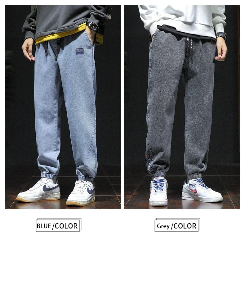 Nuevo estilo primavera verano negro azul cargo jeans hombres streetwear pantalones vaqueros jogger masculino holgado harem jeans talla grande M-8XL