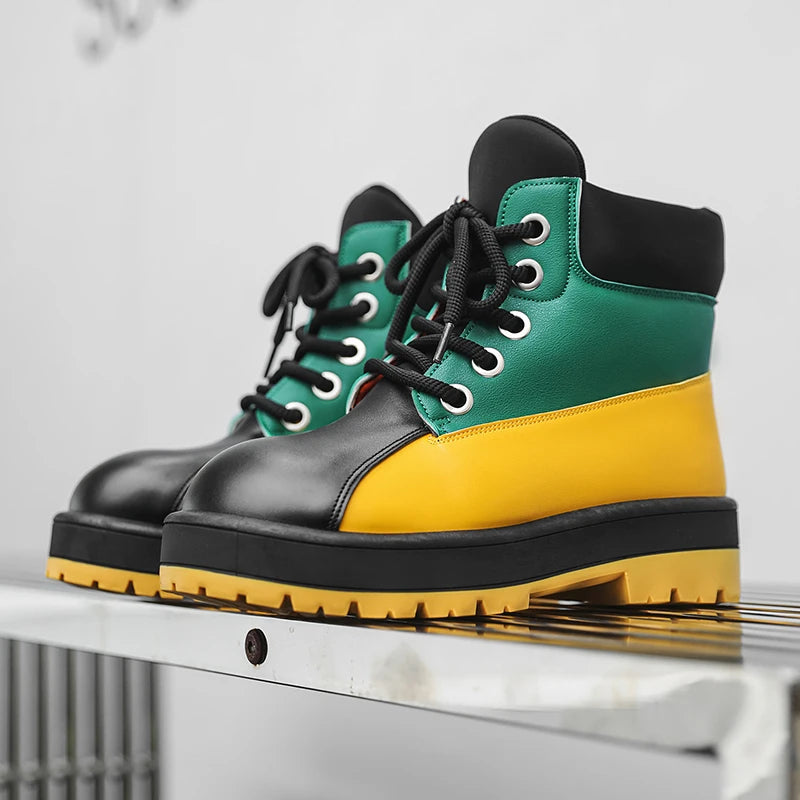 Men's High-Top Outdoor Shoes - High-Top Thick-Soled Design, Suitable for Men, Ideal for Walking/Going to Work/Outdoor Hiking, Durable for All Seasons, Urban Casual Shoes with Cushioned and Wear-Resistant Pvc Soles, Comfortabl