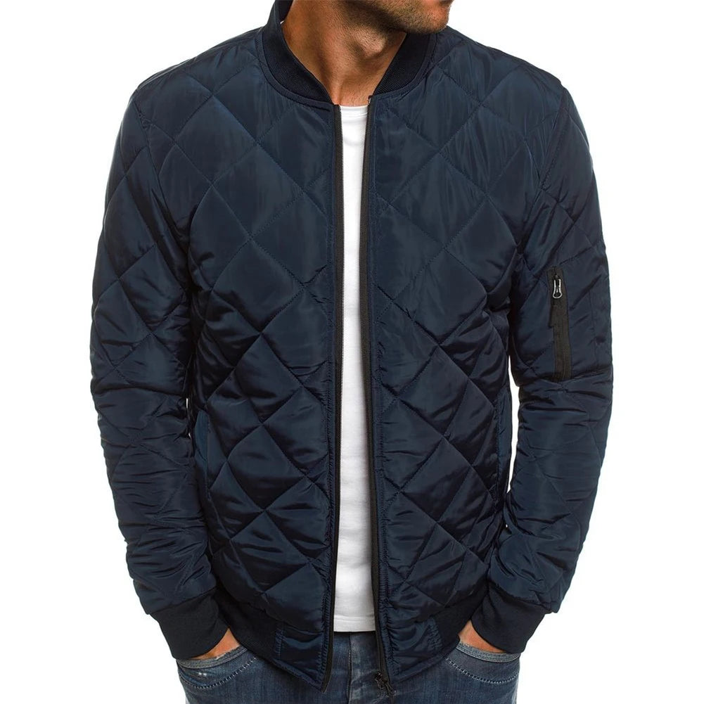 Mens Coat Mens Tops Puffer Long Sleeve Outwear Polyester Quilted Padded Solid Color Stand Collar Warm Winter Zip Up