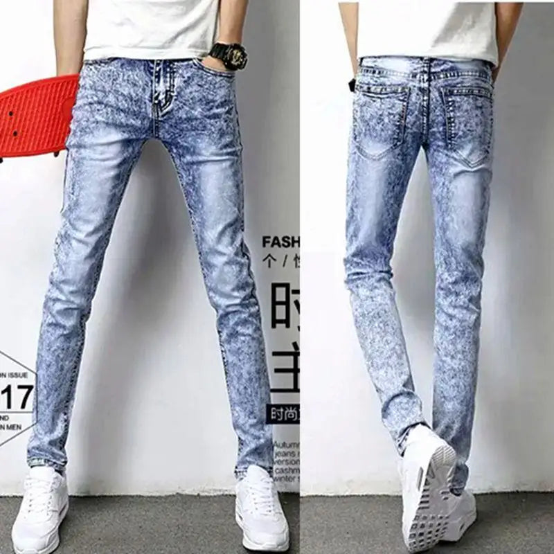 Summer Blue Comfortable Stylish Classic Designer Men's Slim Jeans Luxury Brand Korean Fashion Student Cowboy Soild Denim Pants