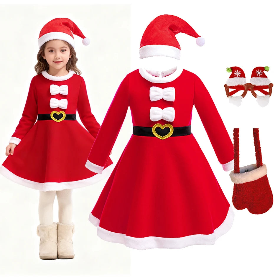 Vestido rojo navideño con capucha para niñas, ideal para el jardín de infancia, la escuela o cualquier ocasión. Disfraz cómodo para fiestas navideñas.