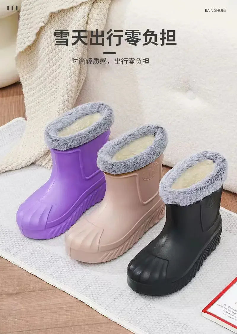 New High Top Waterproof Cotton Shoes for Women Plus Velvet Warm Waterproof Cotton Boots Rain Boots Botas Altas Plataforma Mujer