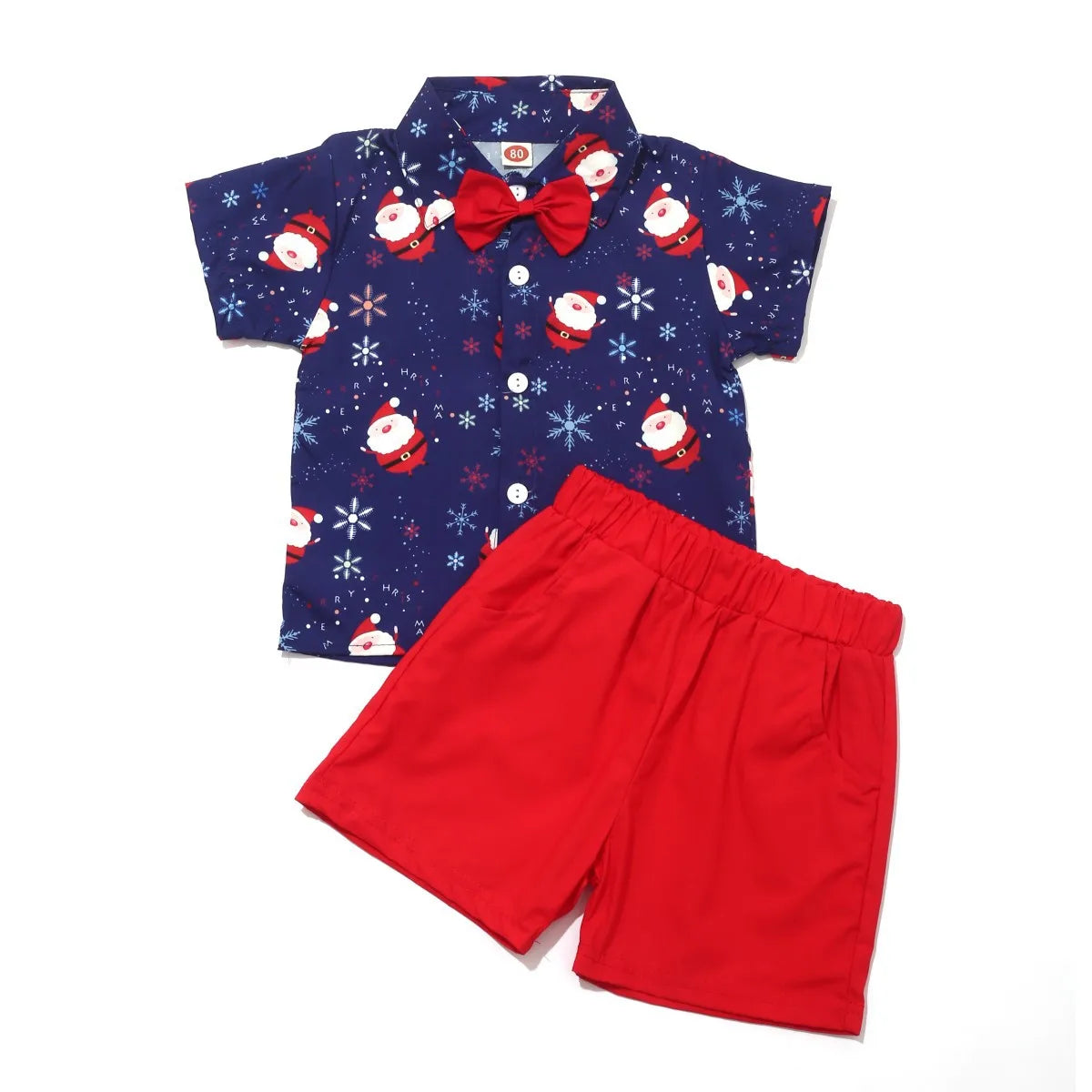 Ceeniu 1-5Y New Year Costume For Boy Christmas Outfit Santa Deer Printed Necktie Shirts and Red Pants Children Christmas Clothes