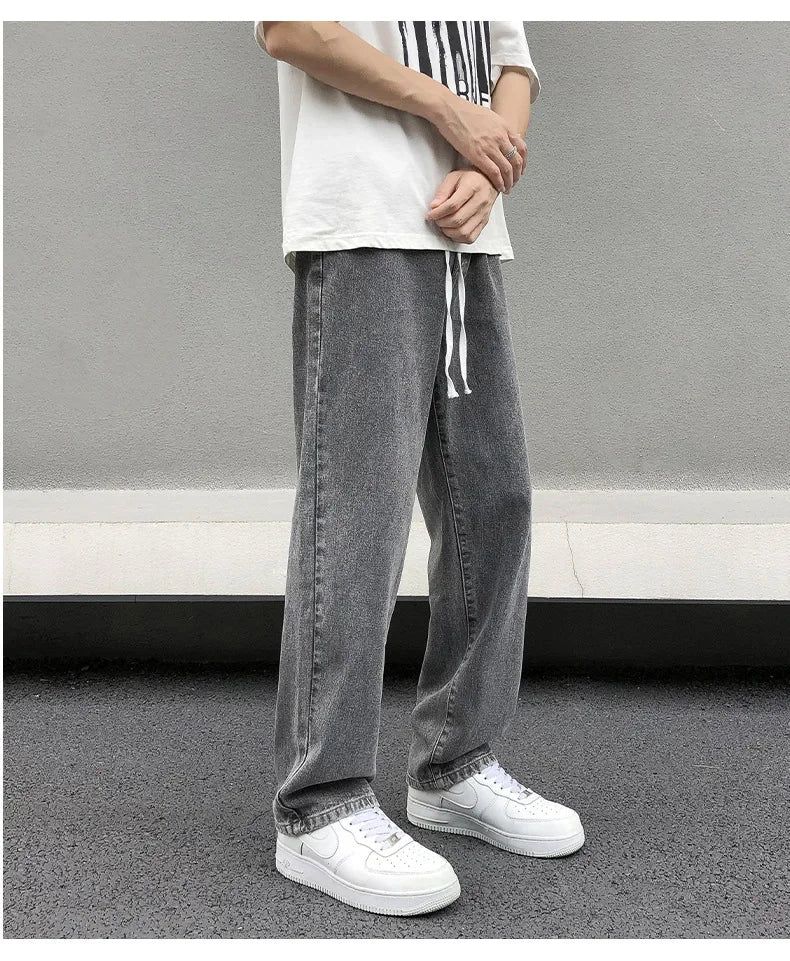 Pantalones vaqueros casuales de pierna recta para hombre, primavera, nuevos, holgados, con cintura elástica, estilo americano, pantalones de pierna ancha, recién llegados, moda de calle.