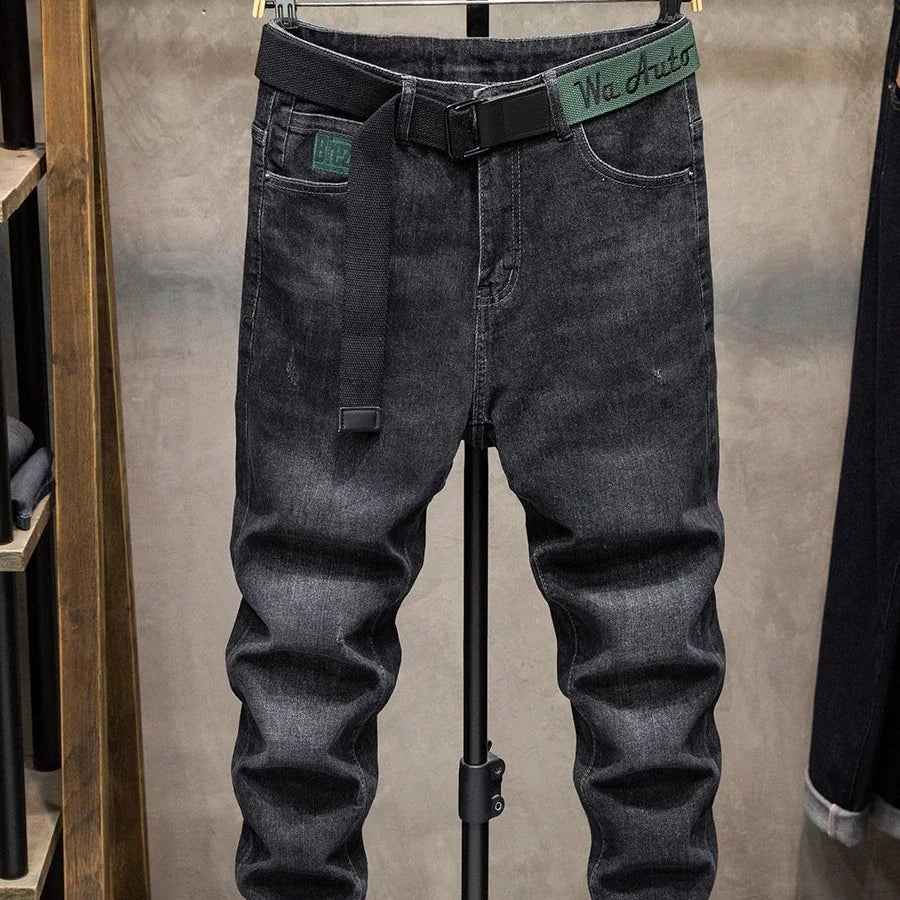 Winter Pants Brushed Denim Fabric Korean Style Clothes Luxury Street Men's Boots Cut Stretch Slim Plush Wool Thicken Jeans Pants