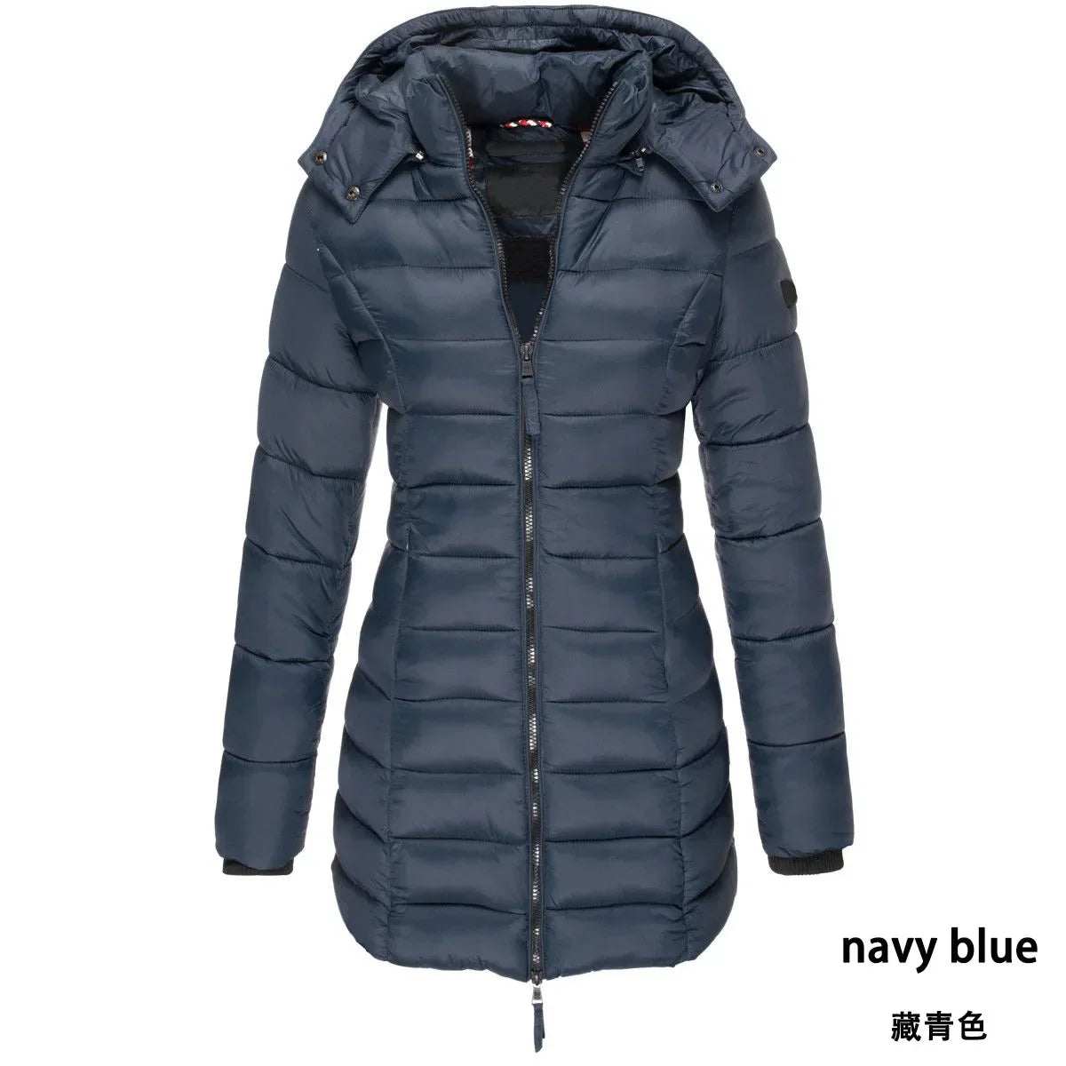Winter Women's Cotton Jacket Medium Length Slim Fitting Cotton Jacket Warm Solid Hooded Cotton Jacket