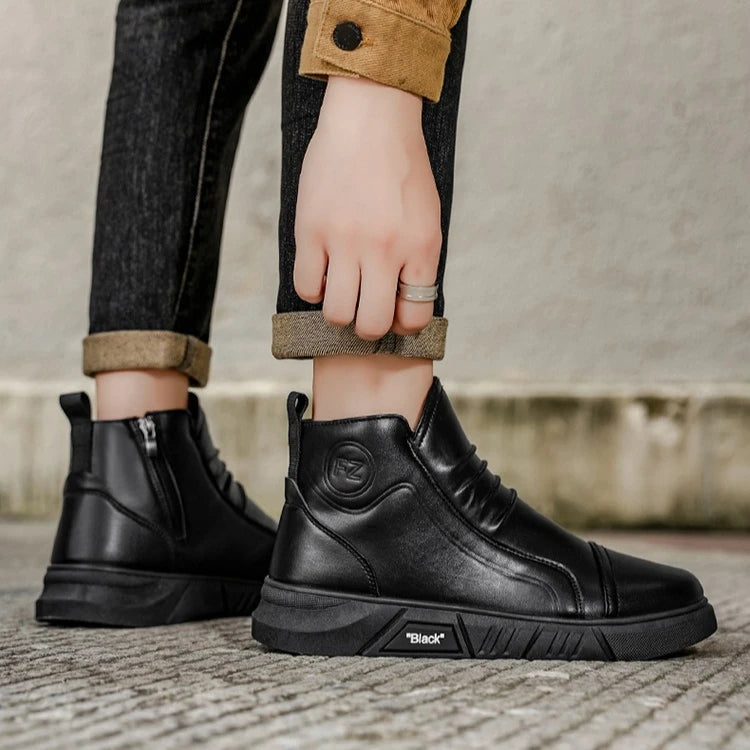 Winter New Fashion Men's Boots Thick Plush Ankle Boots with Thick Soles Black Business Comfortable Leather Shoes tenis masculino