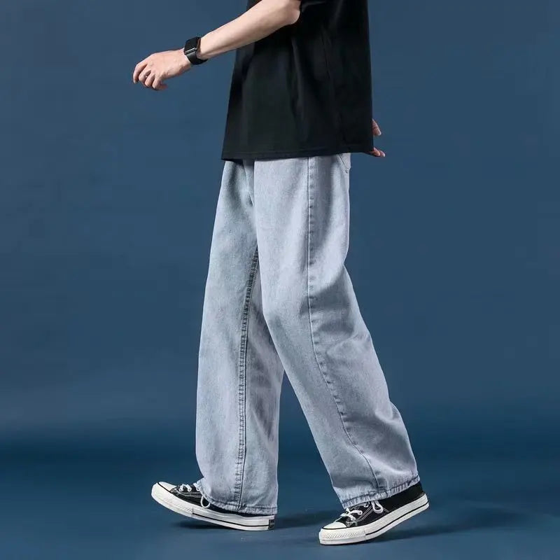 Pantalones vaqueros de mezclilla para hombre, de pierna ancha, largos hasta el suelo, holgados, informales, de cintura alta, lisos, sencillos y rectos, otoño 2024
