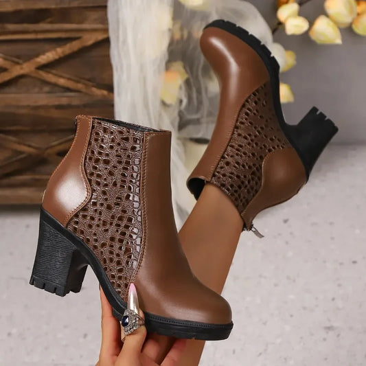 Fashion Ankle Boots for Women Autumn Thick Heel Platform Boots with Zipper Splicing Plus Size Short Women Boots Botas Mujer