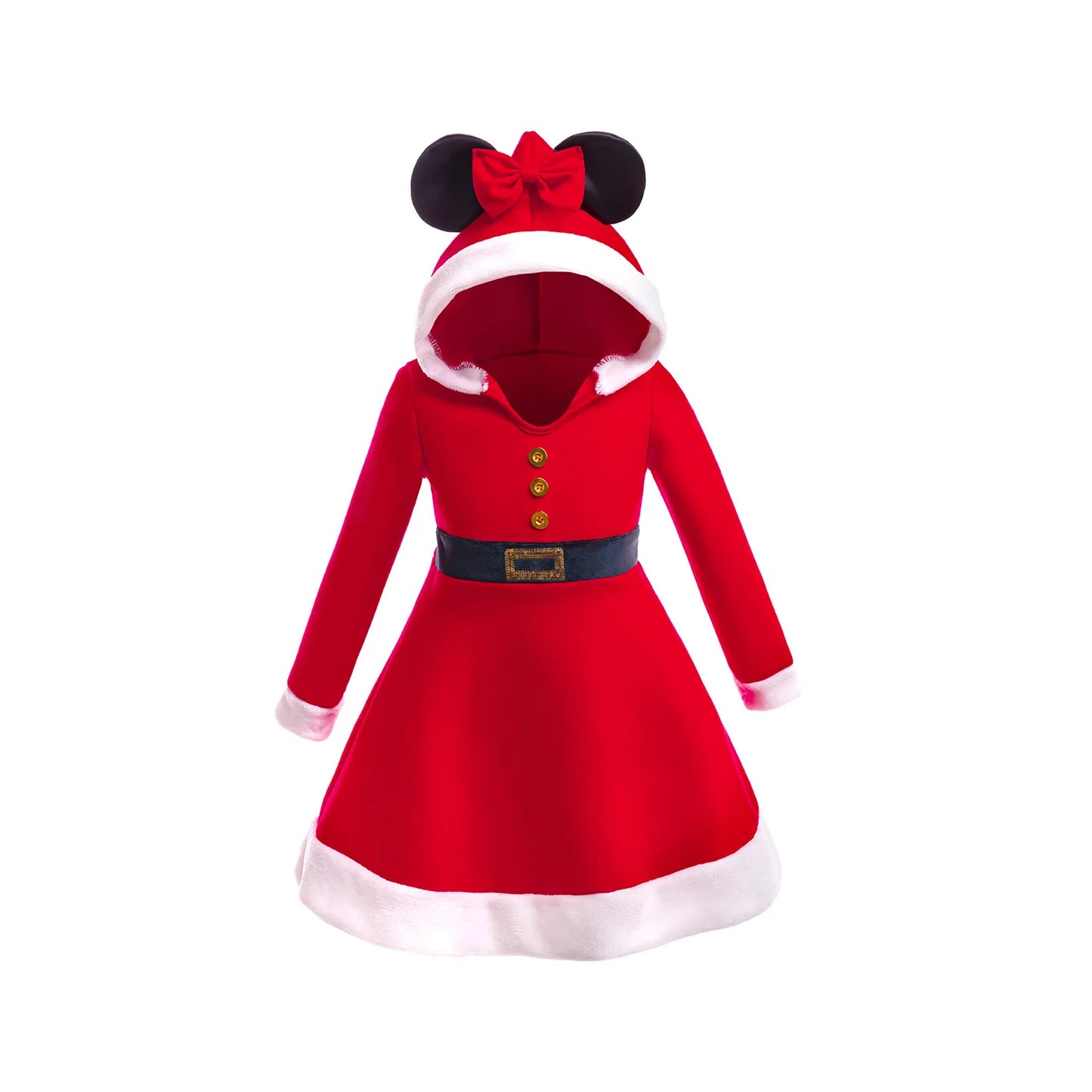 Vestido rojo navideño con capucha para niñas, ideal para el jardín de infancia, la escuela o cualquier ocasión. Disfraz cómodo para fiestas navideñas.