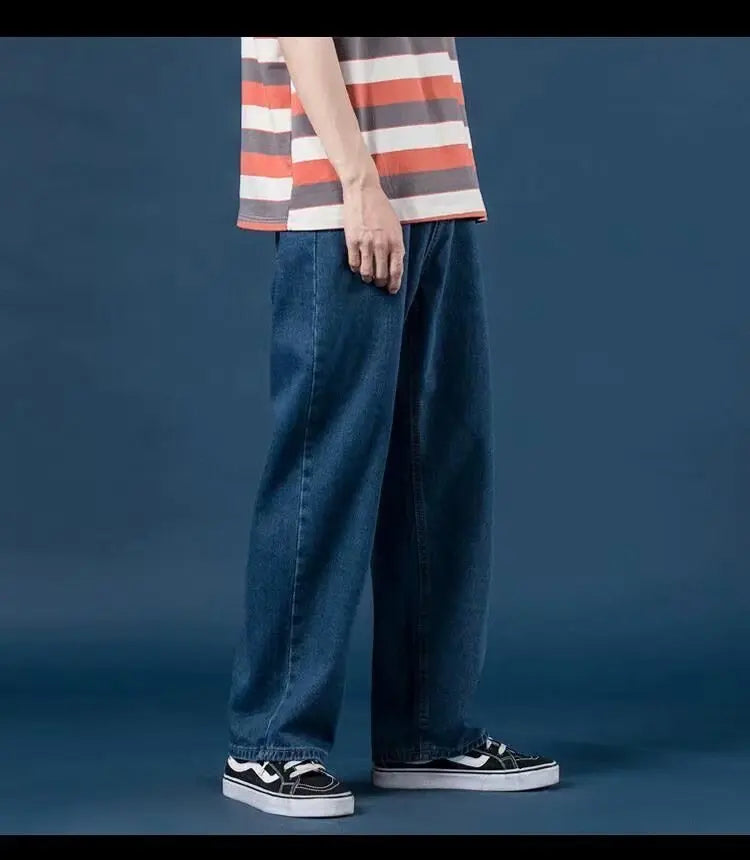 Pantalones vaqueros de mezclilla para hombre, de pierna ancha, largos hasta el suelo, holgados, informales, de cintura alta, lisos, sencillos y rectos, otoño 2024