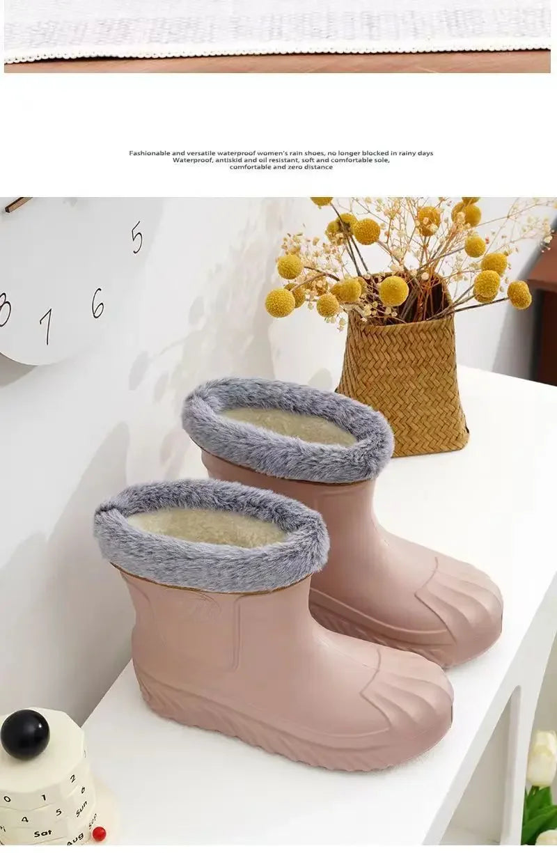 New High Top Waterproof Cotton Shoes for Women Plus Velvet Warm Waterproof Cotton Boots Rain Boots Botas Altas Plataforma Mujer