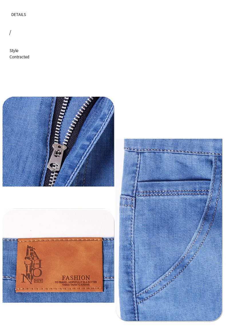 Spring Summer Business Jeans Men Light Blue Casual Straight Stretch Fashion Classic Work Denim Trousers Brand Clothing