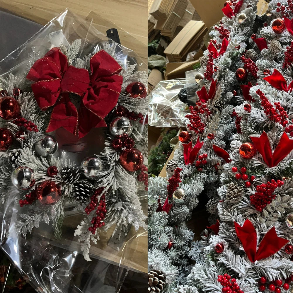 Guirnalda de flores navideñas de PVC flocado, guirnalda colgante para árbol de Navidad, decoración artificial para el hogar.