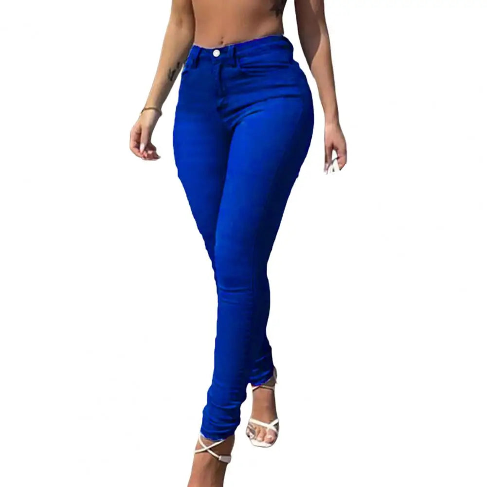 Pantalones ajustados de larga duración, ajustados, largos, ajustados, de cintura media, llamativos, de mezclilla para niña.