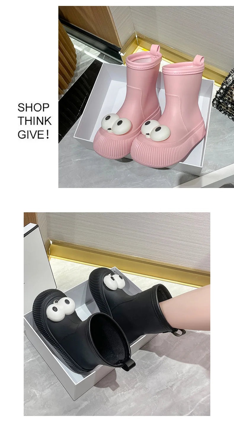 Botas de lluvia para mujer, impermeables, ligeras, con ojales grandes y asas fáciles de poner, resistentes al agua, de altura media.