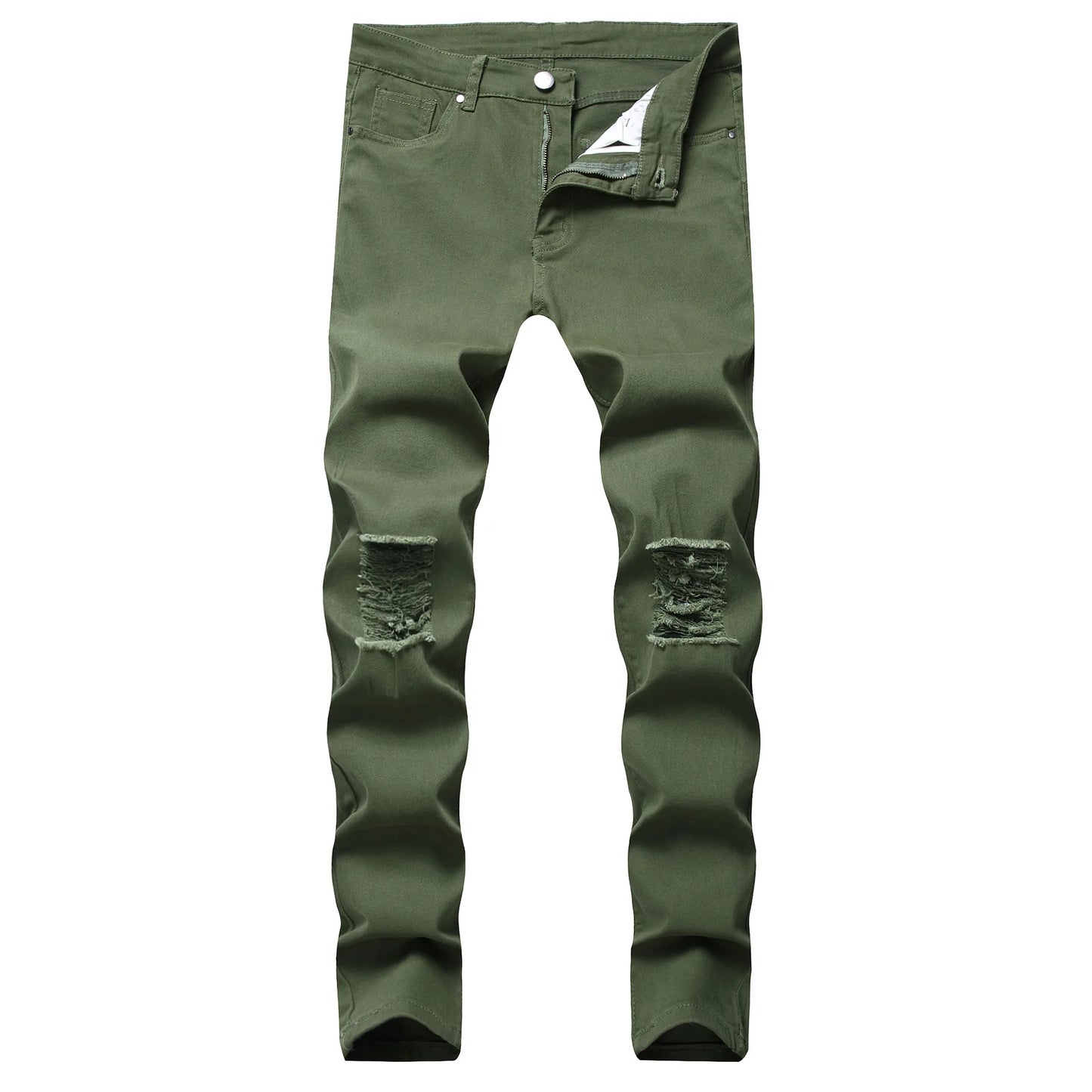 Denim Pencil Ankle Length Pants Men Jean Ripped Washed Zipper Fly Hole Jeans Skinny Solid Pockets High Street Distressed