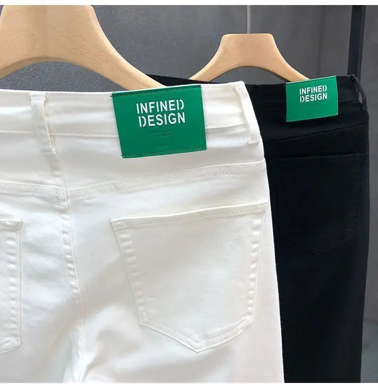 Fashion Luxury Designer Men's White Black Jeans Slim Fit Korean Style Stretch Denim Pants for Summer  Stretch  Skinny Jeans Male