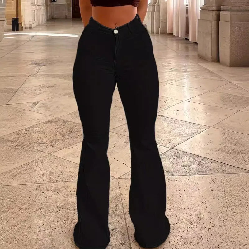 2025 Jeans Female Wish European and American Women's Elastic High Waist Solid Color Micro-pull Trousers