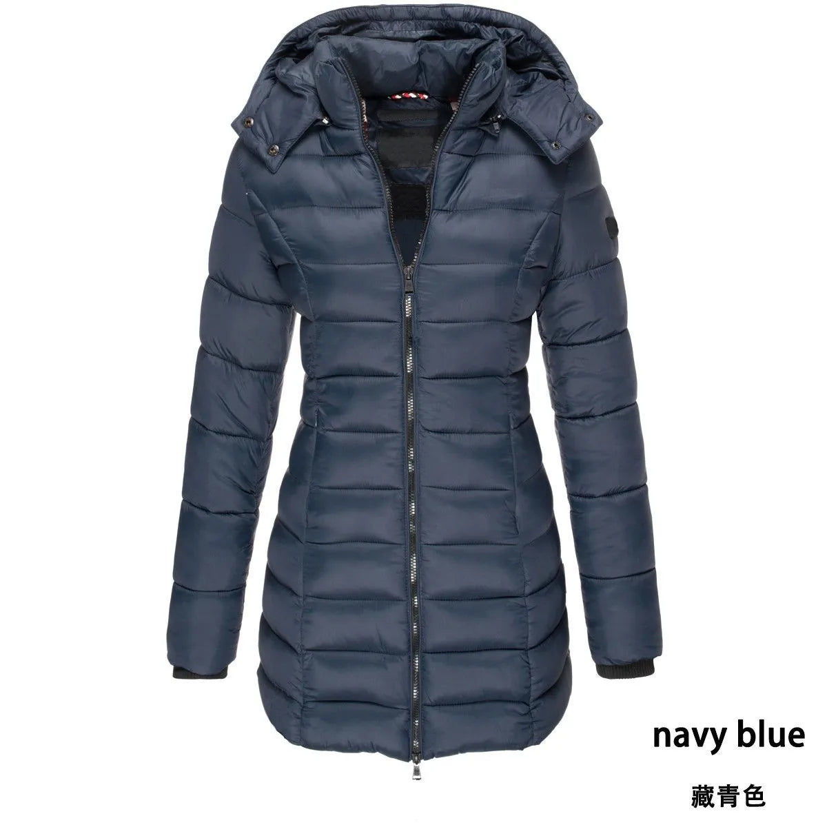 Autumn Winter Solid Color New Women's Cotton-padded Clothes Long Slim-fitting Parka Zipper