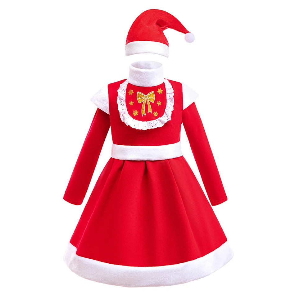 Vestido rojo navideño con capucha para niñas, ideal para el jardín de infancia, la escuela o cualquier ocasión. Disfraz cómodo para fiestas navideñas.