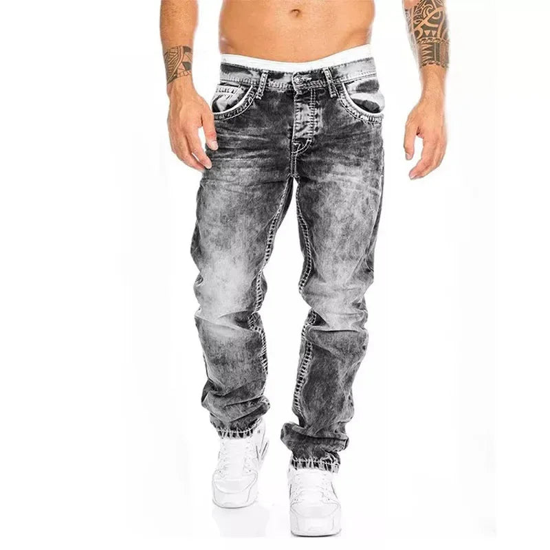 Straight Jeans Men Punk Skinny Denim Pants Spring Summer Boyfriend Jeans Streetwear Zipper Slim Fit Black Goth Trousers