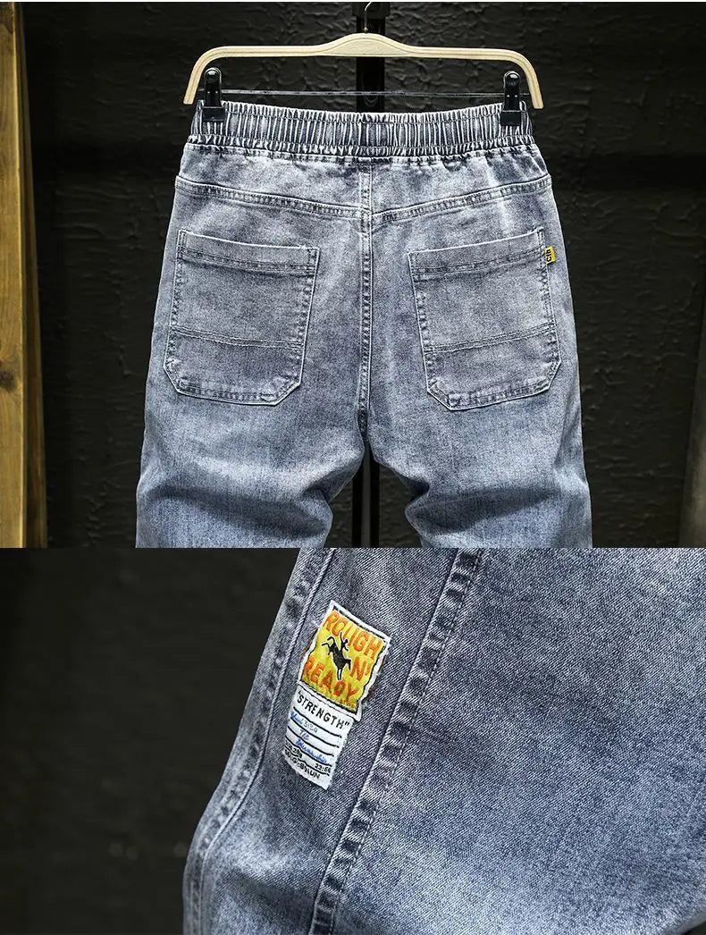 Spring Autumn 2022 New Denim Jeans Men's Elastic Waist Loose Students Teenagers Cowboy Streetwear Harem Leg Long Track Pants Men