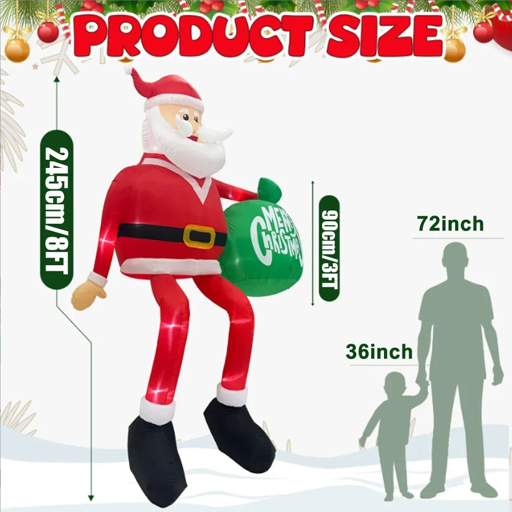 2025 Christmas Inflatables 8FT 245cm Glowing Climbing Santa Claus with LED Outdoor Home Cafe Decoration Party Yard Xmas Decor