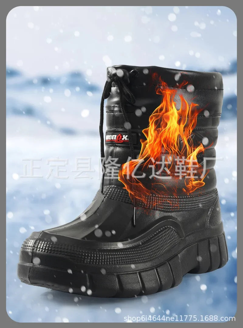 Botas de nieve para hombre, cálidas, gruesas y afelpadas, impermeables, antideslizantes, para la lluvia, ligeras y resistentes al desgaste, de algodón para el trabajo.