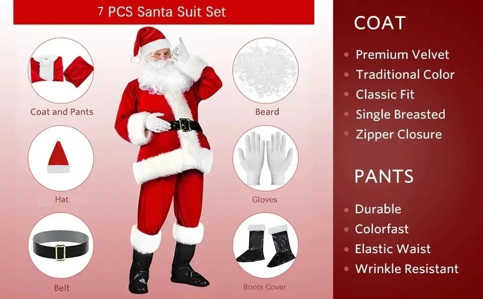 Costume de Père Noël pour homme adulte en velours doré, costume de Père Noël pour Halloween, cosplay anime