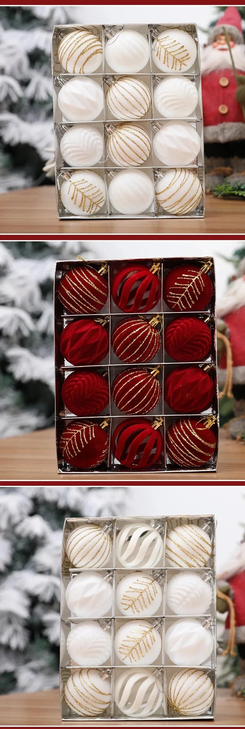 12/16 piezas de adornos navideños de bolas de color rojo vino de 6 cm, con efecto nevado, para árbol de Navidad, fiestas, Año Nuevo, esferas navideñas colgantes.
