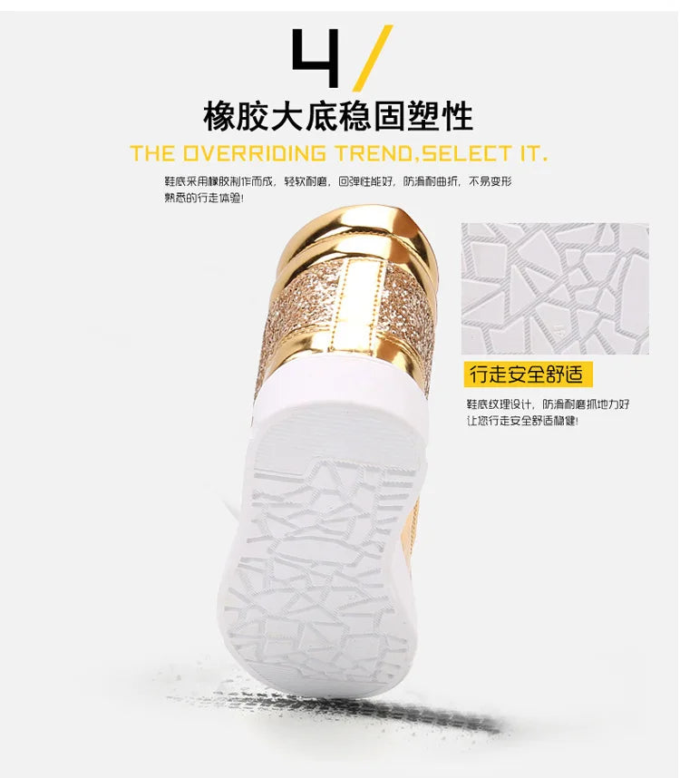 Zapatillas altas de moda para hombre, botines de tobillo dorados con purpurina, zapatos de estilo urbano, hip hop, botas casuales, calzado de primavera