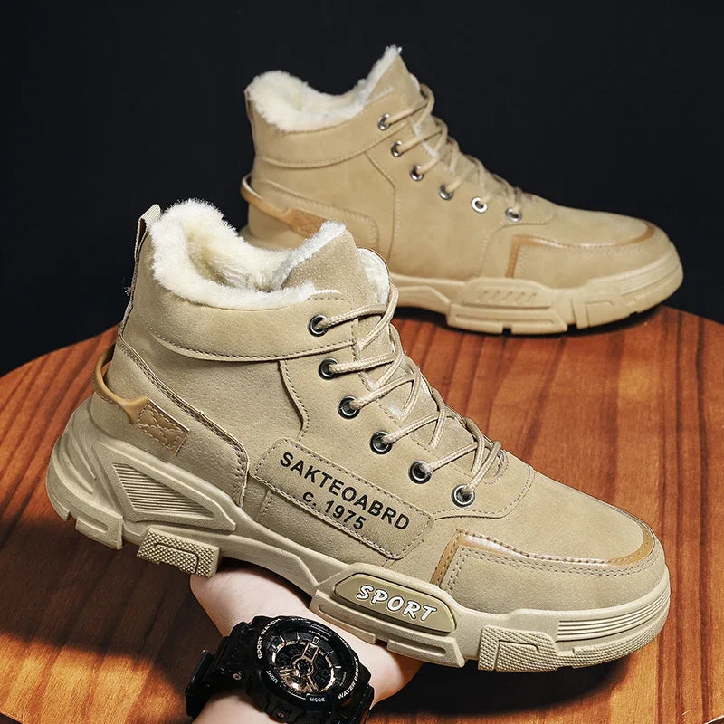 Botas nuevas para hombre, de invierno, de felpa, para la nieve, estilo casual, para exteriores, con cordones, cálidas, antideslizantes, hasta el tobillo.